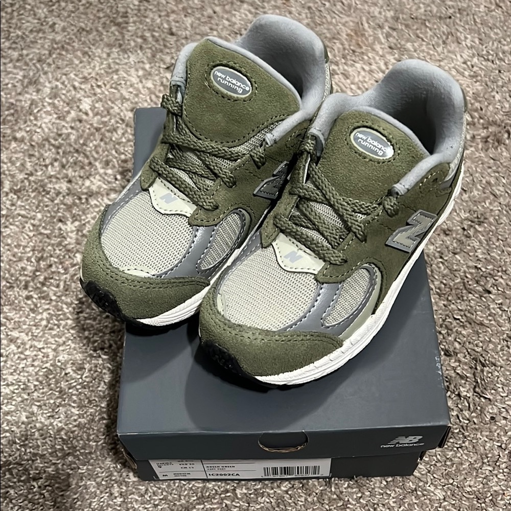 New Balance Olive and Light Gray Sneakers